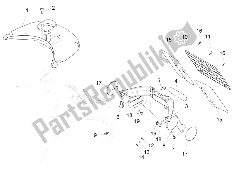 Tutte le parti per il Coperchio Posteriore - Paraspruzzi del Vespa Vespa Primavera 125 4T 3V Iget ABS EU 2016