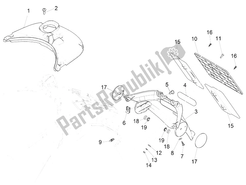 Todas las partes para Cubierta Trasera - Protector Contra Salpicaduras de Vespa Vespa Sprint Iget 125 4T 3V ABS EU 2016