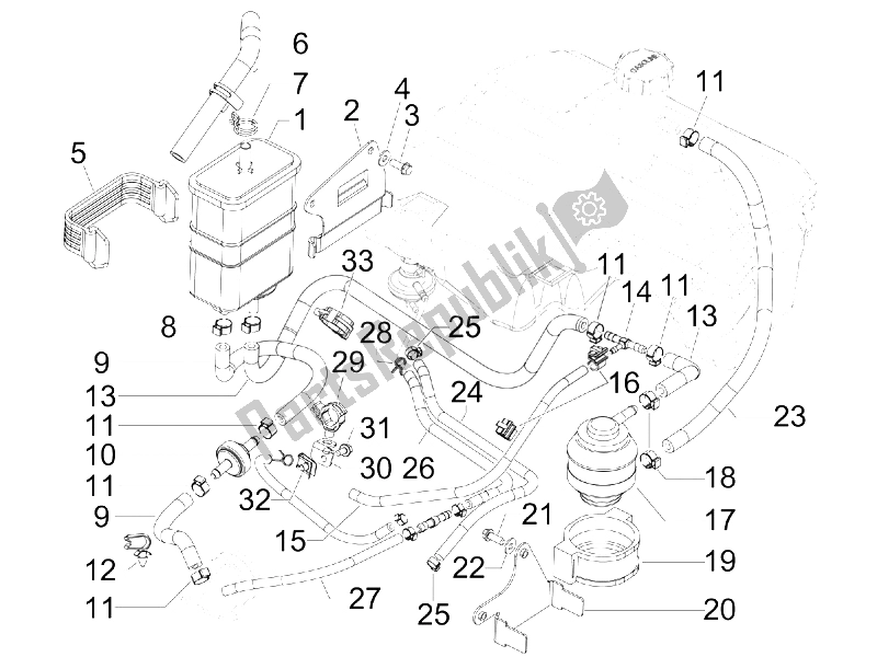 Tutte le parti per il Sistema Anti-percolazione del Vespa LX 150 4T USA 2006