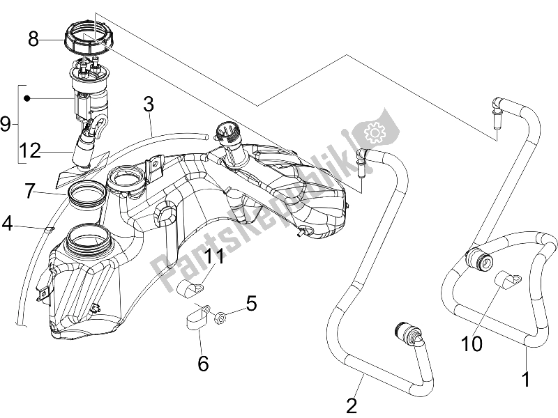 All parts for the Supply System of the Vespa GTV 250 IE UK 2006