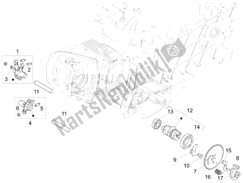 Toutes les pièces pour le Leviers à Bascule Support Unité du Vespa LXV 150 4T 3V E3 Vietnam 2014