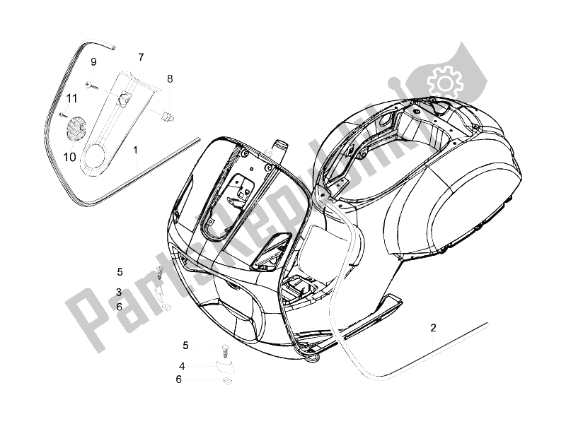 Alle onderdelen voor de Voorste Schild van de Vespa LXV 50 4T 25 KMH 2012