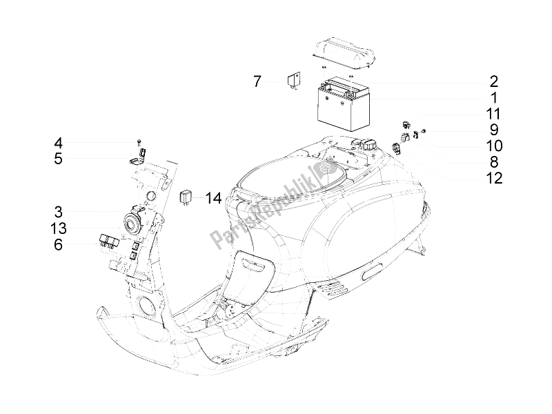 Tutte le parti per il Interruttori Del Telecomando - Batteria - Avvisatore Acustico del Vespa S 125 4T 2V E3 Taiwan 2011