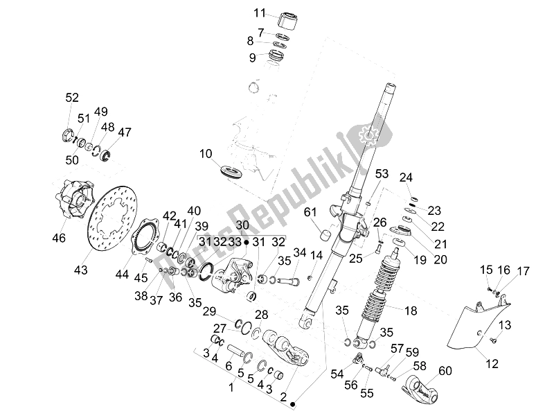 All parts for the Fork/steering Tube - Steering Bearing Unit of the Vespa GTS 300 IE ABS China 2014