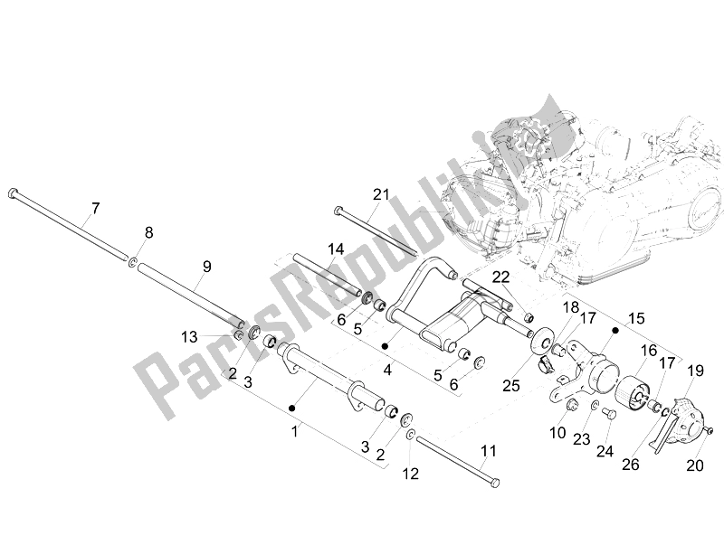 All parts for the Swinging Arm of the Vespa 946 125 2014