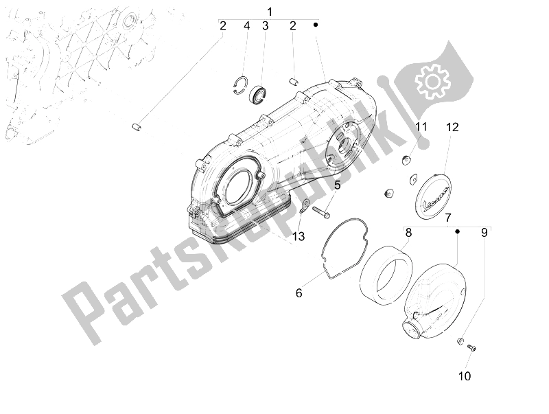 Toutes les pièces pour le Couvercle De Carter - Refroidissement Du Carter du Vespa Vespa 946 150 4T 3V ABS Armani Asia 2015