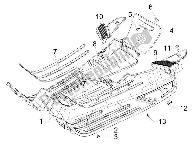Toutes les pièces pour le Housse Centrale - Repose-pieds du Vespa S 125 4T 2V E3 Taiwan 2011