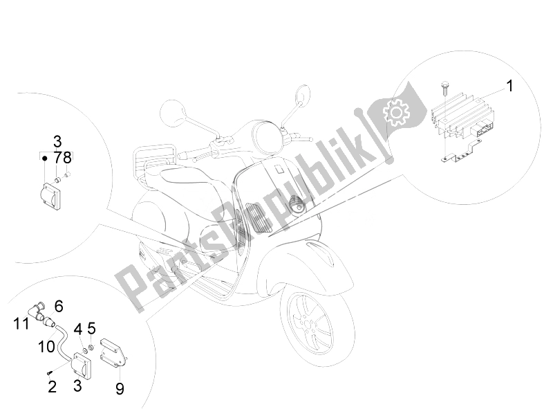 Wszystkie części do Regulatory Napi? Cia - Elektroniczne Jednostki Steruj? Ce (ecu) - H. T. Cewka Vespa LX 50 2T E2 Touring 30 KMH 2010