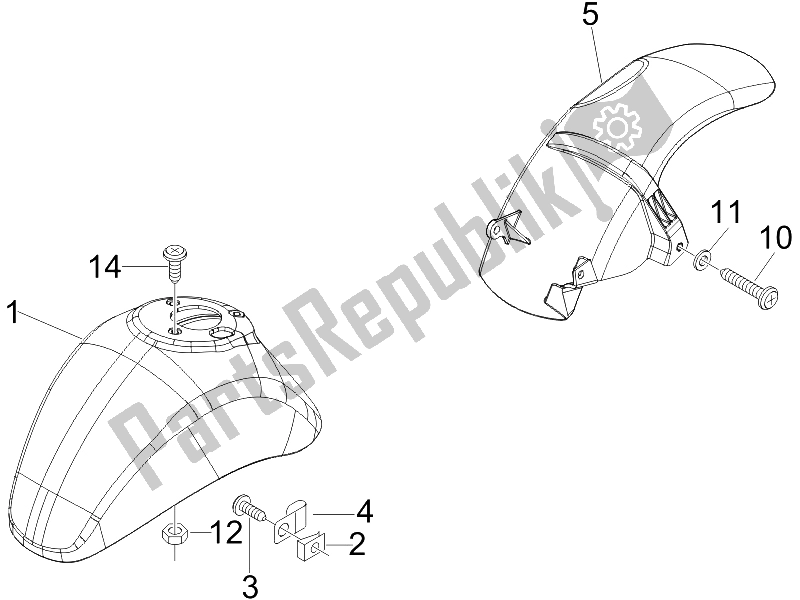 All parts for the Wheel Huosing - Mudguard of the Vespa LX 125 4T E3 2006