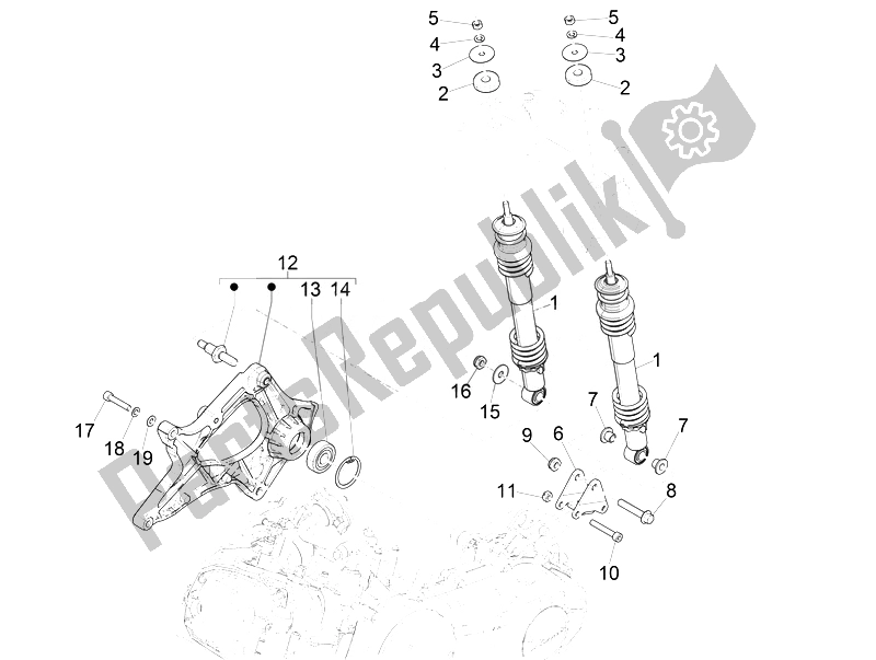 Todas las partes para Suspensión Trasera - Amortiguador / S de Vespa Vespa GTS Super 150 IE 4T 3V Asia 2014