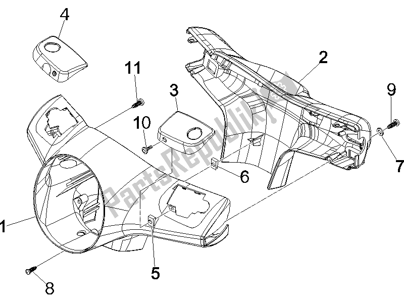 All parts for the Handlebars Coverages of the Vespa Granturismo 125 L Potenziato 2005