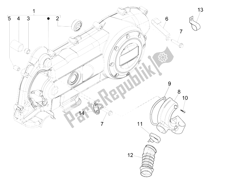 Toutes les pièces pour le Couvercle De Carter - Refroidissement Du Carter du Vespa Vespa Sprint 50 4T 4V USA Canada 2014