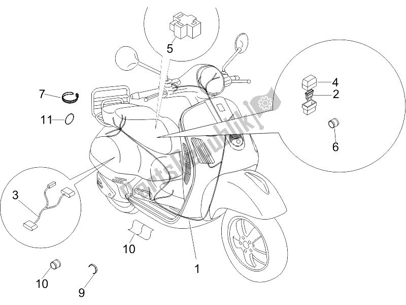 All parts for the Main Cable Harness of the Vespa LX 50 4T 4V NL 2011