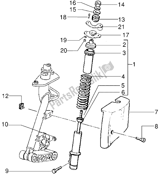 All parts for the Front Shock Absorber of the Vespa ET2 Iniezione 50 1998