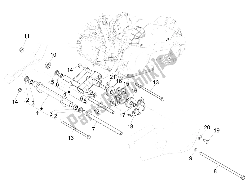 All parts for the Swinging Arm of the Vespa 150 Sprint 4T 3V IE USA 2014