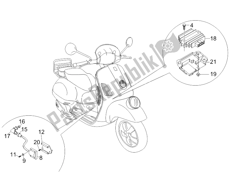 Toutes les pièces pour le Régulateurs De Tension - Unités De Commande électronique (ecu) - H. T. Bobine du Vespa GTV 125 4T E3 2006