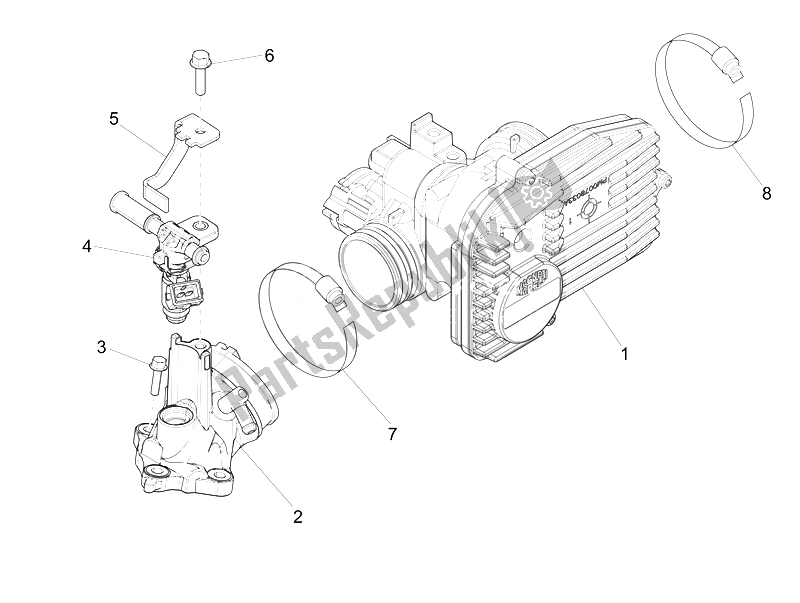 Toutes les pièces pour le Corps De Papillon - Injecteur - Tuyau Union du Vespa Vespa GTS 300 IE ABS USA Canada 2014