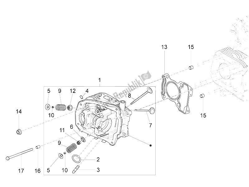 Alle onderdelen voor de Head Unit - Klep van de Vespa Vespa 125 4T 3V I GET IE Primavera Asia 2016