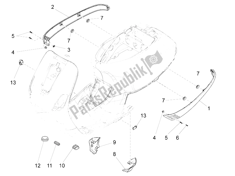 Todas as partes de Tampa Lateral - Spoiler do Vespa S 125 4T 3V E3 IE Vietnam 2012