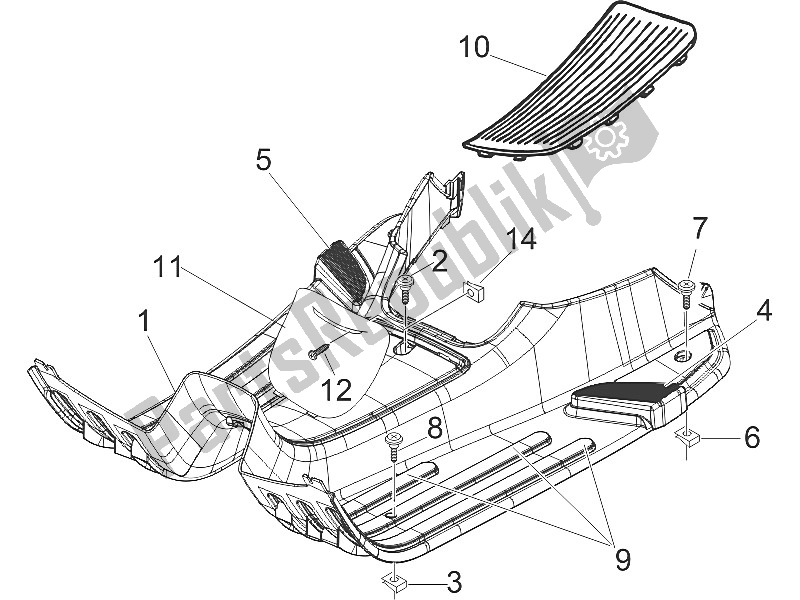 All parts for the Central Cover - Footrests of the Vespa LXV 50 2T CH 2006