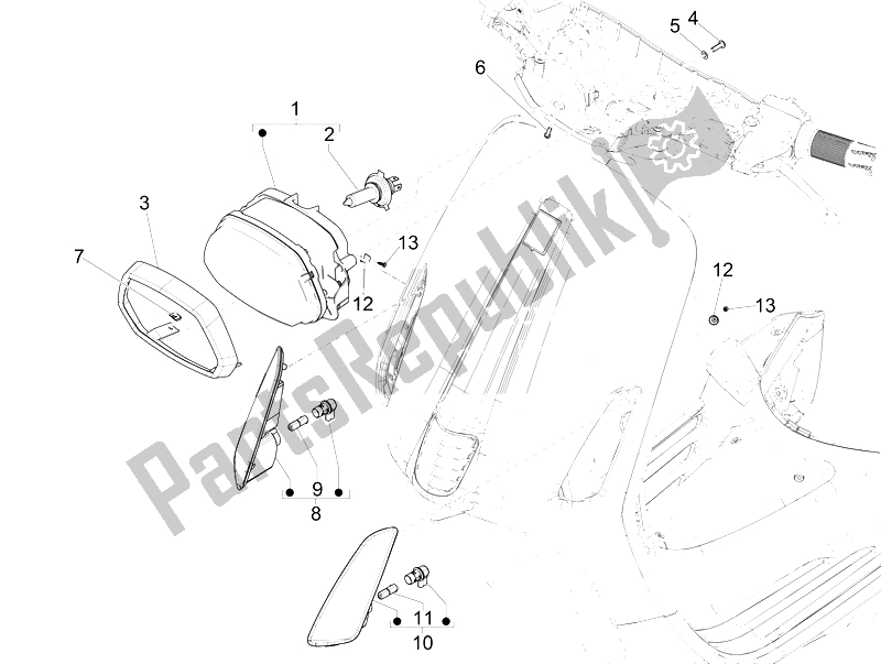 Alle onderdelen voor de Koplampen - Richtingaanwijzers van de Vespa Sprint 125 4T 3V IE Vietnam 2014