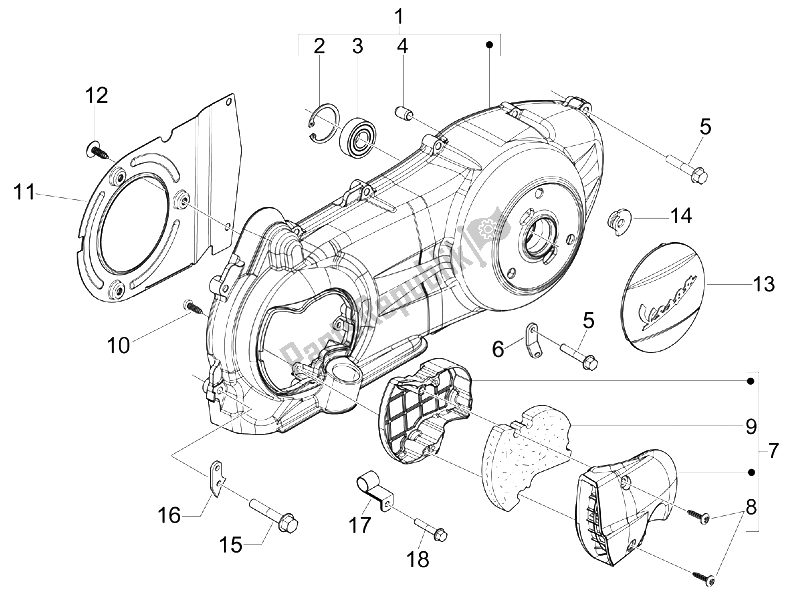 All parts for the Crankcase Cover - Crankcase Cooling of the Vespa GTS 300 IE USA 2009