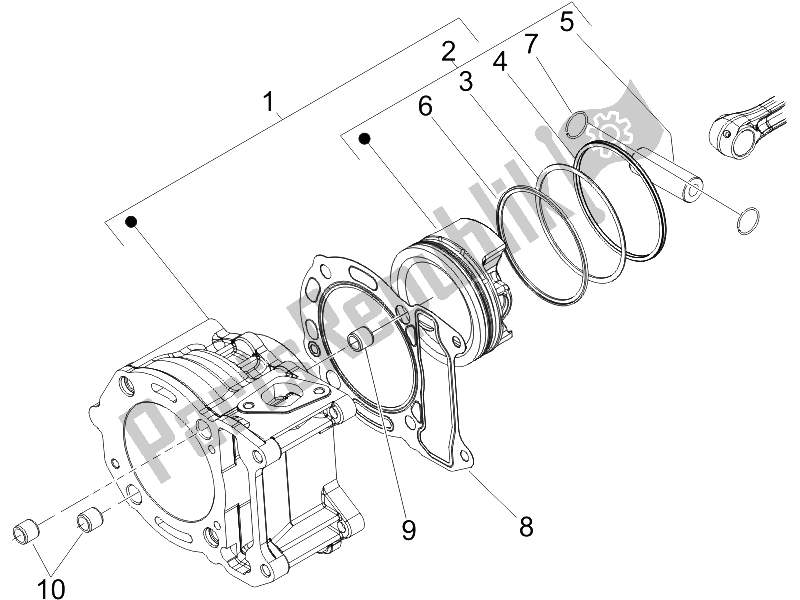 Tutte le parti per il Unità Perno Cilindro Pistone-polso del Vespa GTV 125 4T E3 2006