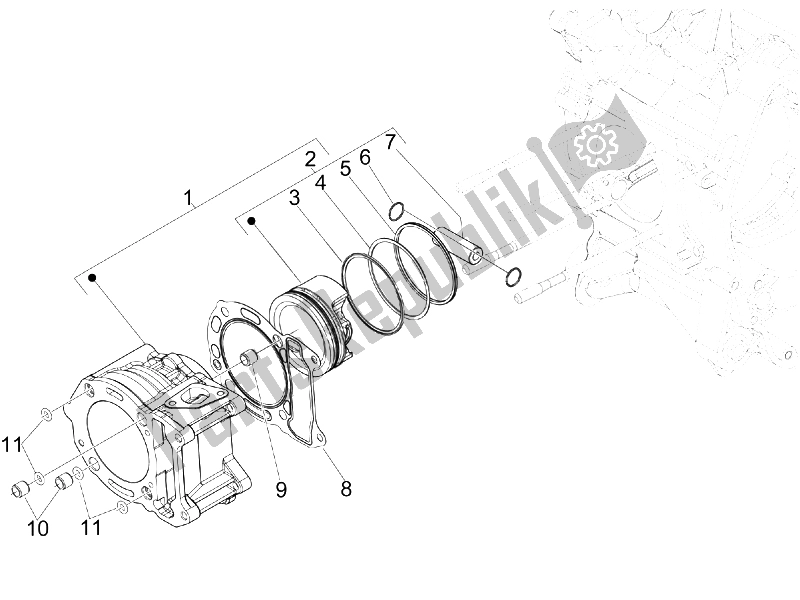 All parts for the Cylinder-piston-wrist Pin Unit of the Vespa GTS 300 IE USA 2009