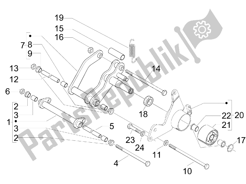All parts for the Swinging Arm of the Vespa GTS 250 IE Super USA 2008