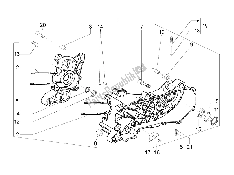 Toutes les pièces pour le Carter du Vespa LX 50 4T 2V 25 KMH NL 2010