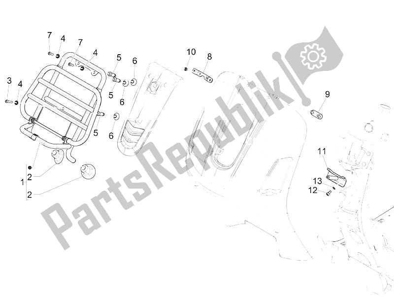 Alle onderdelen voor de Bagagerek Vooraan van de Vespa Vespa GTS 300 IE ABS E4 EU 2016