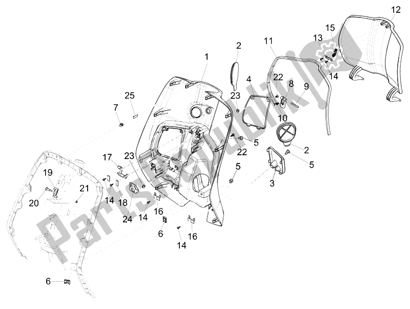 Todas las partes para Guantera Frontal - Panel De Rodilleras de Vespa 150 Sprint 4T 3V IE USA 2014