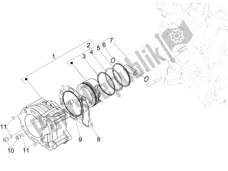 All parts for the Cylinder-piston-wrist Pin Unit of the Vespa GTV 250 IE Navy 2007