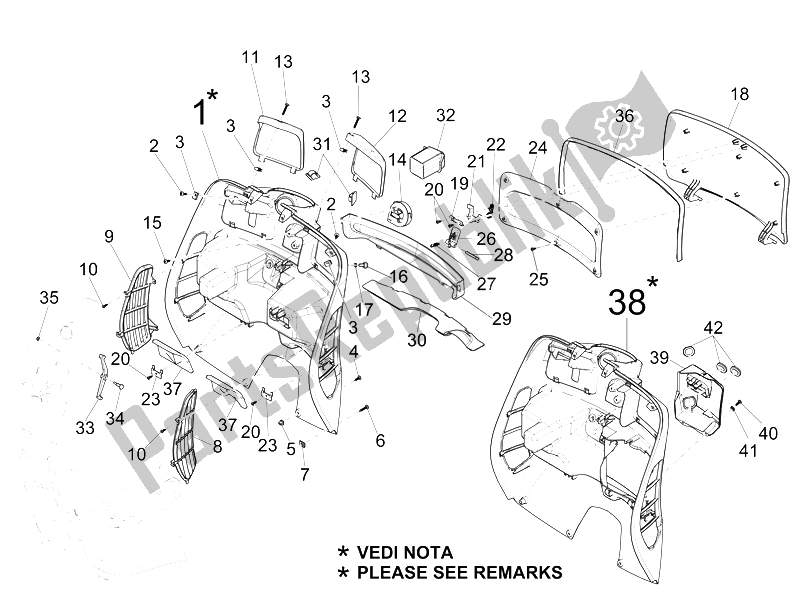 All parts for the Front Glove-box - Knee-guard Panel of the Vespa Granturismo 125 L E3 2006