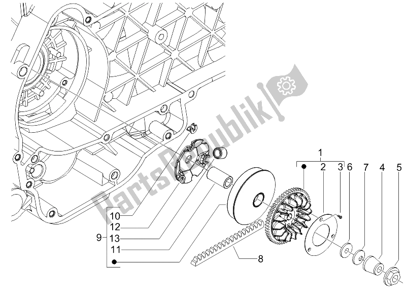 All parts for the Driving Pulley of the Vespa LXV 125 4T E3 2006