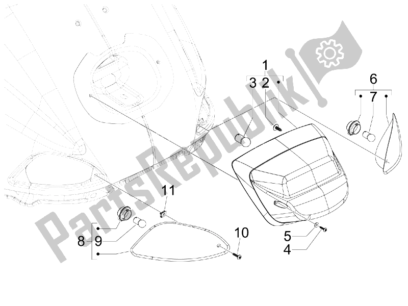 Toutes les pièces pour le Phares Arrière - Clignotants du Vespa S 50 4T 2V 25 KMH NL 2010