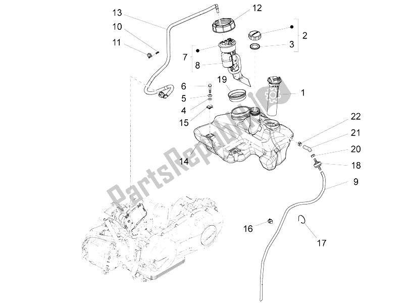 Toutes les pièces pour le Réservoir D'essence du Vespa LX 125 4T 3V IE 2012