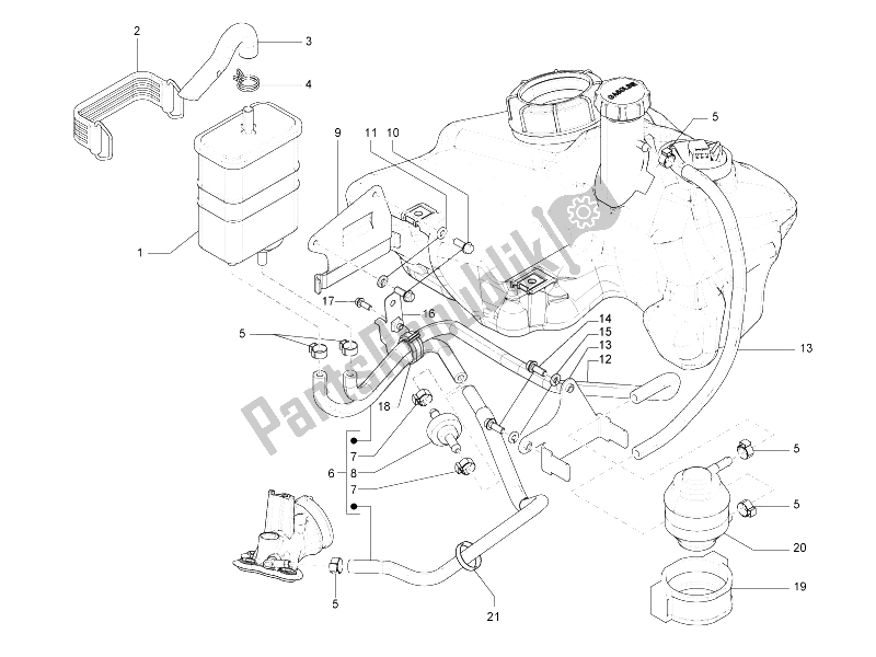 All parts for the Anti-percolation System of the Vespa LX 125 4T 2V IE E3 Taiwan 2011