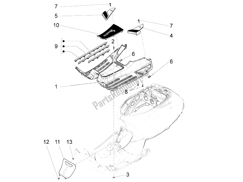 Toutes les pièces pour le Housse Centrale - Repose-pieds du Vespa LXV 150 4T 3V E3 Vietnam 2014