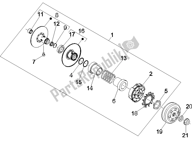 Toutes les pièces pour le Poulie Menée du Vespa GTS 250 UK 2005