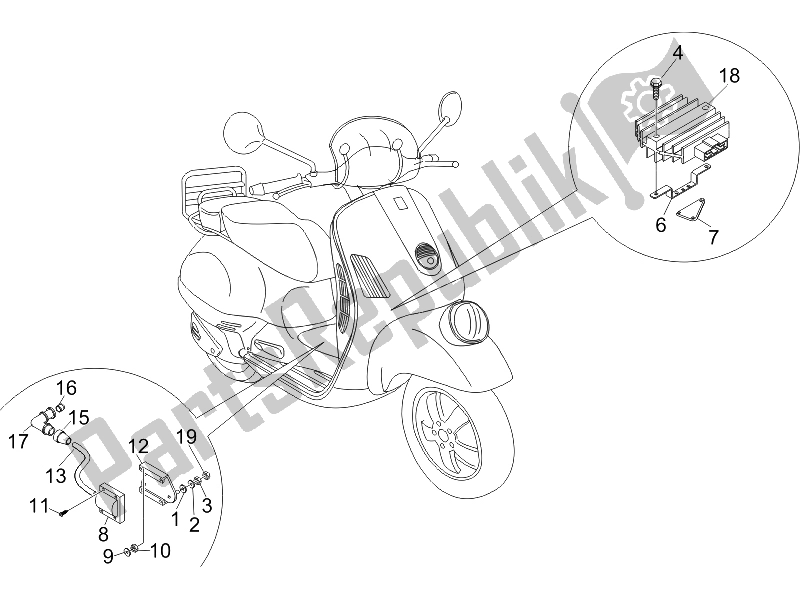 Toutes les pièces pour le Régulateurs De Tension - Unités De Commande électronique (ecu) - H. T. Bobine du Vespa GTV 250 IE UK 2006