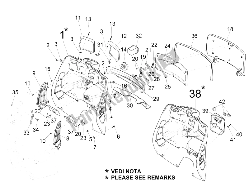 All parts for the Front Glove-box - Knee-guard Panel of the Vespa Granturismo 200 L UK 2005