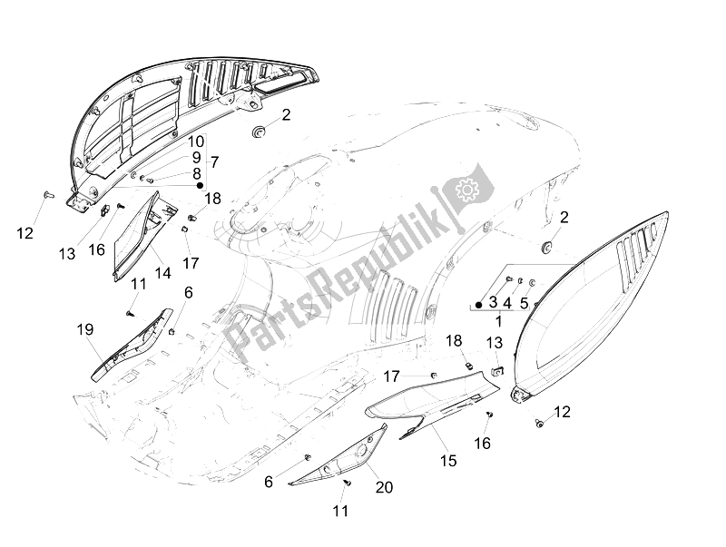 All parts for the Side Cover - Spoiler of the Vespa 946 125 2014