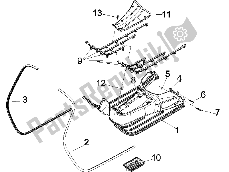 All parts for the Central Cover - Footrests of the Vespa GTS 125 4T IE Super E3 2009