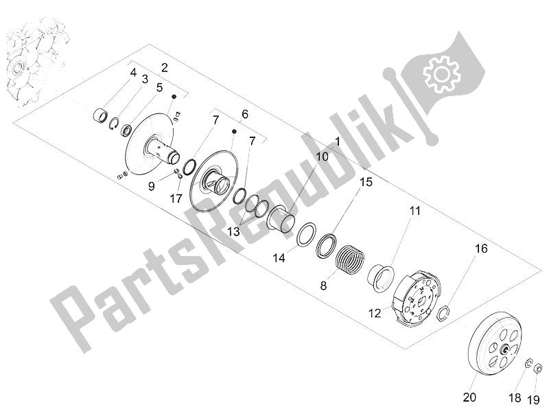 All parts for the Driven Pulley of the Vespa Vespa Sprint 150 4T 3V Iget E4 ABS USA Canada 2016