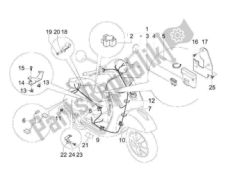 All parts for the Main Cable Harness of the Vespa GTS 250 IE Super USA 2008