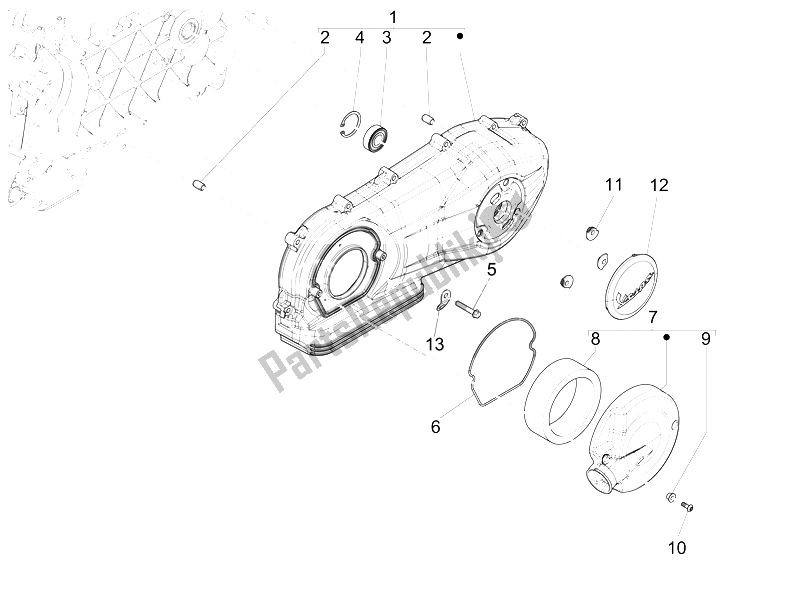 Toutes les pièces pour le Couvercle De Carter - Refroidissement Du Carter du Vespa 946 150 4T 3V ABS Armani USA 2015