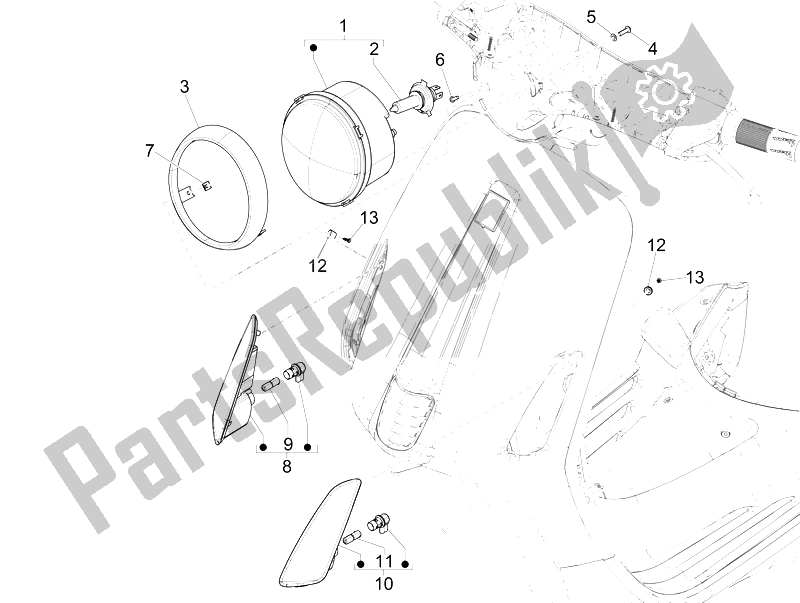 Toutes les pièces pour le Phares Avant - Clignotants du Vespa 125 4T 3V IE Primavera 2014