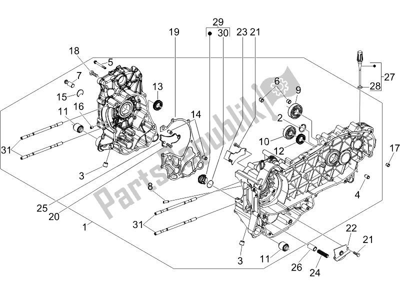 Toutes les pièces pour le Carter du Vespa LXV 150 4T USA 2007