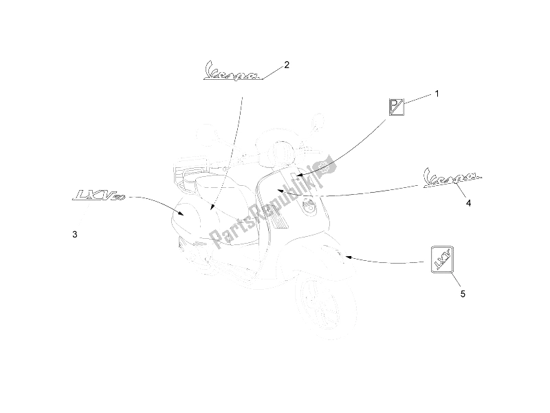 Todas las partes para Placas - Emblemas de Vespa LXV 50 2T 2006